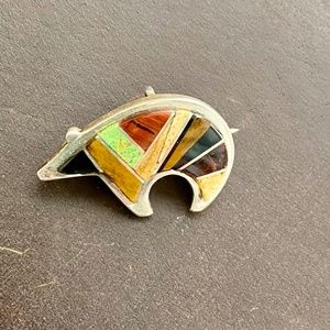 Native American Brooch/Pendant - Multi Stone and Sterling Silver - Signed